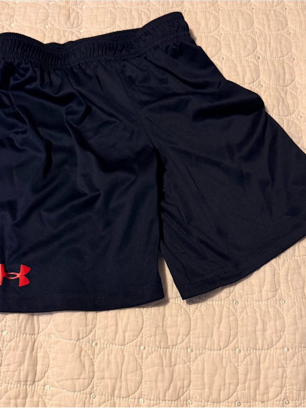 Under Armour Boy’s Navy Athletic Shorts with Red Logo